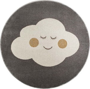 Šedý kulatý koberec s motivem mraku KICOTI Grey Cloud, ø 133 cm