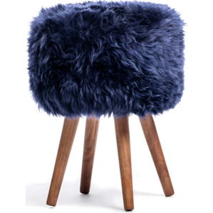 Stolička s tmavě modrým sedákem z ovčí kožešiny Royal Dream, ⌀ 30 cm