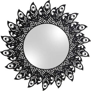 Nástěnné zrcadlo s rámem v černé barvě PT LIVING Peacock Feathers, ø 60 cm