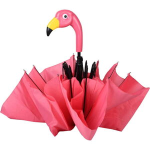 Růžový skládací deštík Esschert Design Flamingo, ⌀ 96,5 cm
