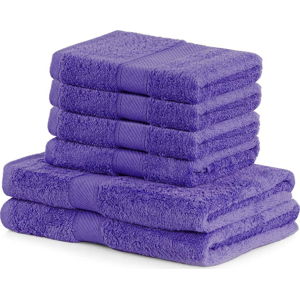 Set 2 tmavě fialových osušek a 4 ručníků DecoKing Bamby Purple