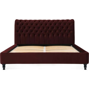 Tmavě červená postel z bukového dřeva s černými nohami Vivonita Allon, 140 x 200 cm