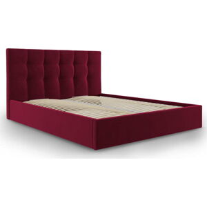 Vínově červená sametová dvoulůžková postel Mazzini Beds Nerin, 180 x 200 cm