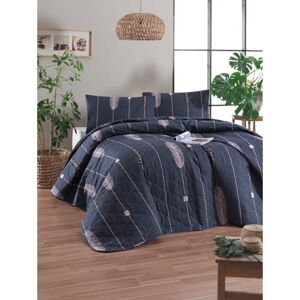 Modrý přehoz přes postel se 2 povlaky na polštář z ranforce bavlny Mijolnir Modena, 225 x 240 cm