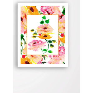 Nástěnný obraz na plátně v bílém rámu Tablo Center Orange Flowers, 29 x 24 cm