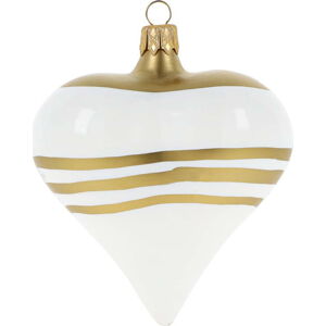 Sada 3 skleněných vánočních ozdob ve tvaru srdce v bílo-zlaté barvě Ego Dekor