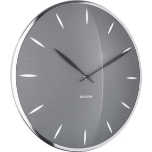 Šedé skleněné nástěnné hodiny Karlsson Leaf, ø 40 cm