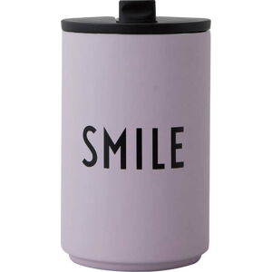 Fialový cestovní termohrnek Design Letters Smile, 350 ml
