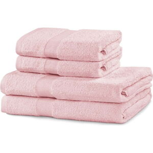 Světle růžové froté bavlněné ručníky a osušky v sadě 4 ks Marina – DecoKing