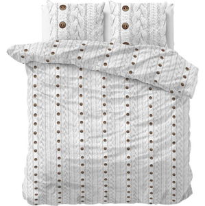 Bílé flanelové povlečení na dvoulůžko Sleeptime Knit Buttons, 200 x 220 cm