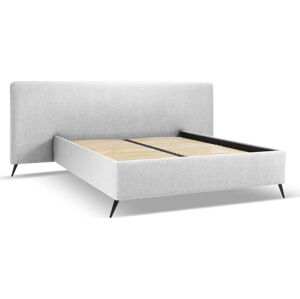 Světle šedá čalouněná dvoulůžková postel s úložným prostorem a roštem 160x200 cm Walter – Milo Casa