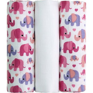 Sada 3 látkových plen T-TOMI Pink Elephants, 70 x 70 cm