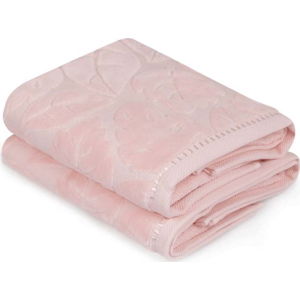 Sada 2 pudrově růžových ručníků z bavlněného saténu Madame Coco Velver, 50 x 90 m