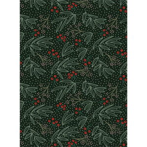 5 archů černo-zeleného balícího papíru eleanor stuart Winter Floral, 50 x 70 cm