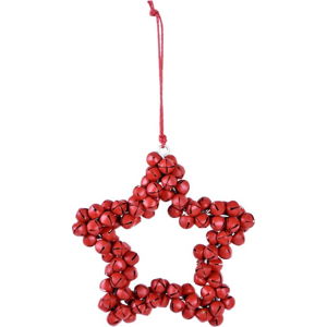 Červená závěsná dekorativní hvězda z kovových rolniček Ego Dekor Bells, výška 9,5 cm