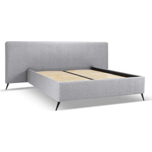 Šedá čalouněná dvoulůžková postel s úložným prostorem a roštem 160x200 cm Walter – Milo Casa