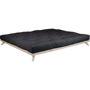 Dvoulůžková postel z borovicového dřeva s matrací Karup Design Senza Double Latex Natural Clear/Black, 180 x 200 cm