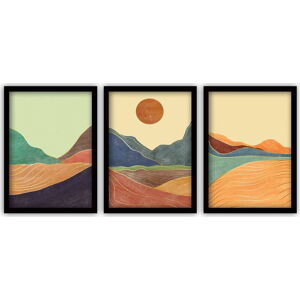 Sada 3 obrazů v černém rámu Vavien Artwork Sunrise, 35 x 45 cm