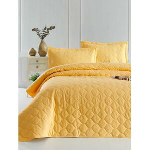 Žlutý přehoz přes postel s povlakem na polštář z ranforce bavlny EnLora Home Fresh, 180 x 225 cm