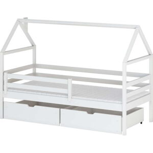 Bílá domečková dětská postel s úložným prostorem 90x190 cm Aron - Lano Meble