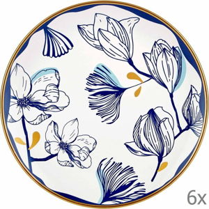Sada 6 bílých porcelánových dezertních talířů s modrými květy Mia Bleu Pasta, ⌀ 19 cm