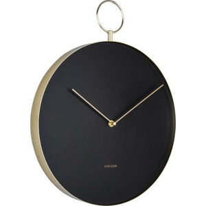 Černé kovové nástěnné hodiny Karlsson Hook, ø 34 cm