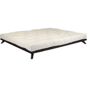 Dvoulůžková postel z borovicového dřeva s matrací Karup Design Senza Double Latex Black/Natural, 140 x 200 cm
